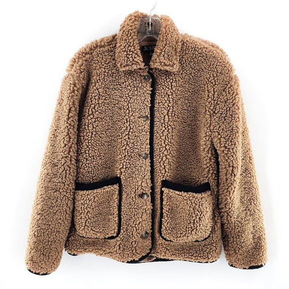 J. CREW Faux Sherpa Barn Jacket Tan Pockets Button Up - Picture 3 of 6
